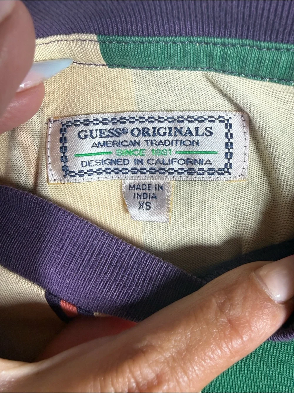 GUESS Green, Cream & Purple Striped Logo Tee. Just style at its finest 🧡🧡 - Picture 3 of 9